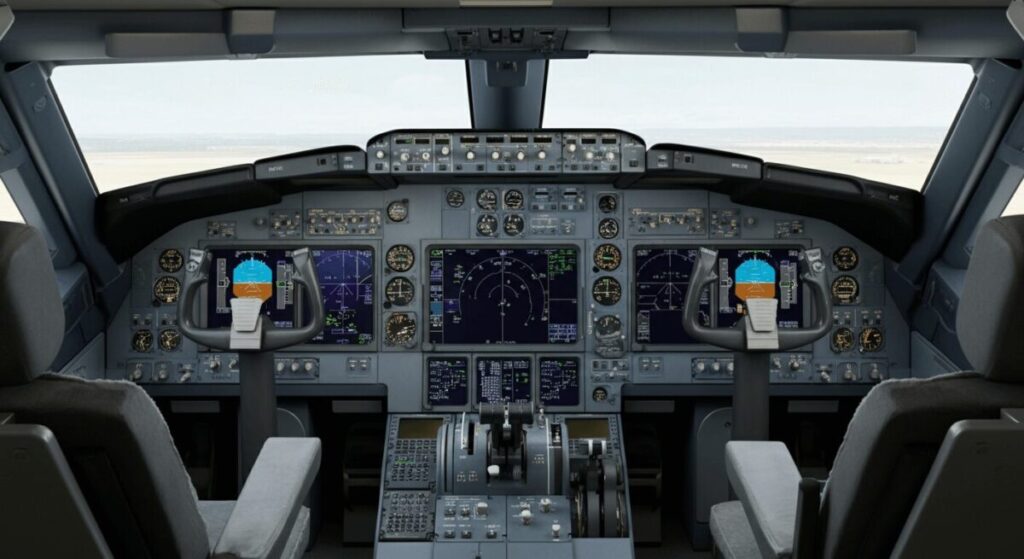 ボーイング社の飛行機のコックピットの画像
