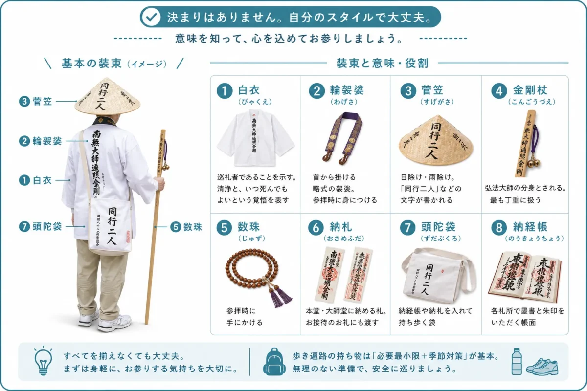 服装と持ち物｜白衣・輪袈裟・金剛杖は必須？
