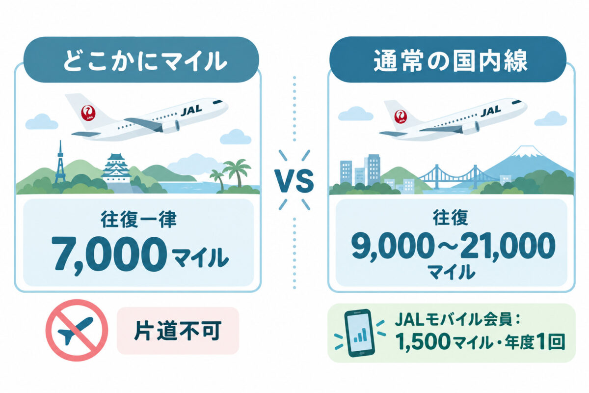 必要なマイル数｜往復一律7,000マイル