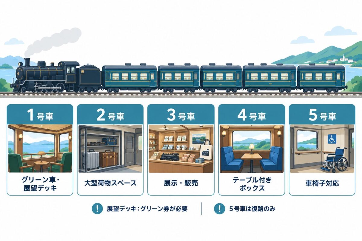 5両編成の号車ごとの設備