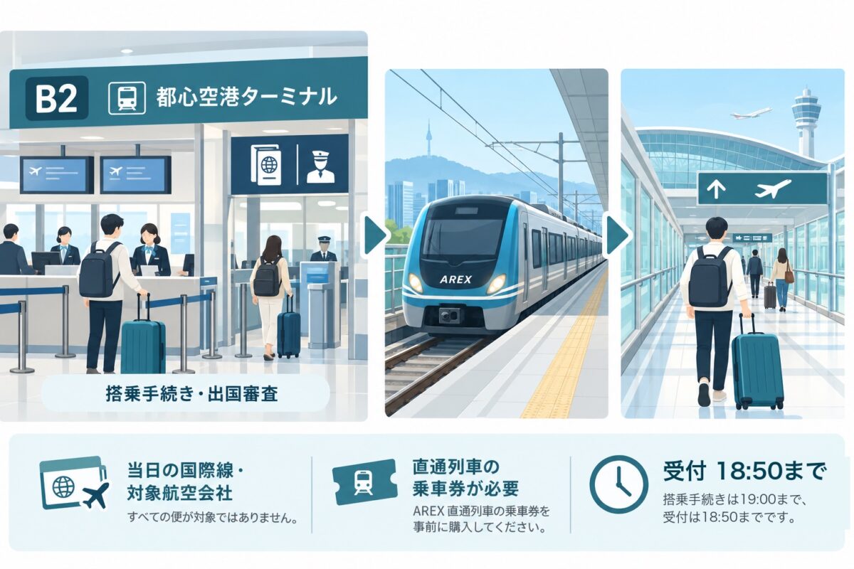 ソウル駅の都心空港ターミナルで出国手続き