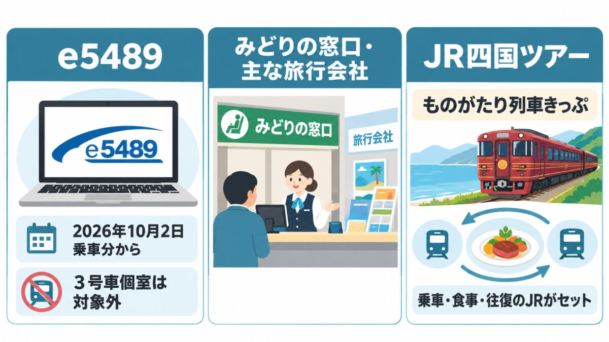 予約方法は3つ:e5489・みどりの窓口・JR四国ツアーの図解