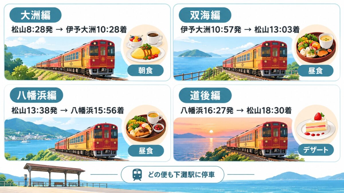 4つの便と時刻・食事の図解
