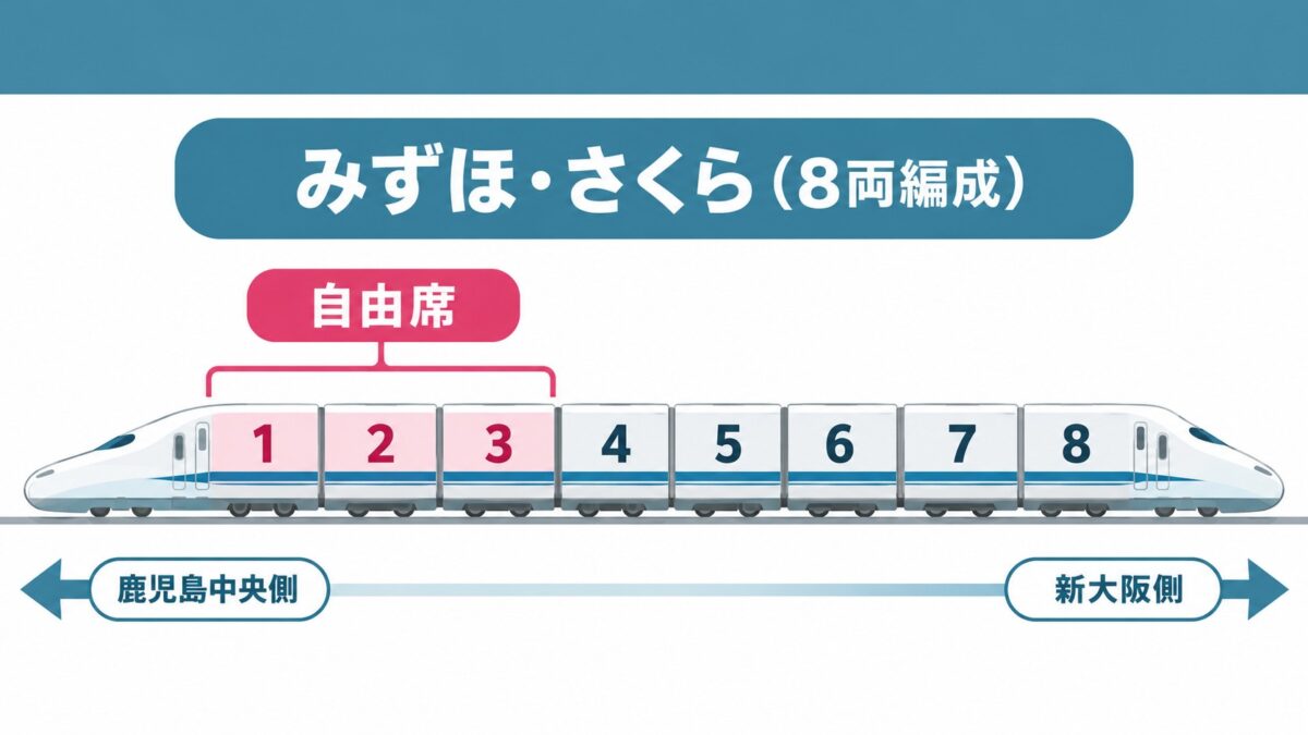 みずほ・さくらの自由席は鹿児島中央側の1〜3号車