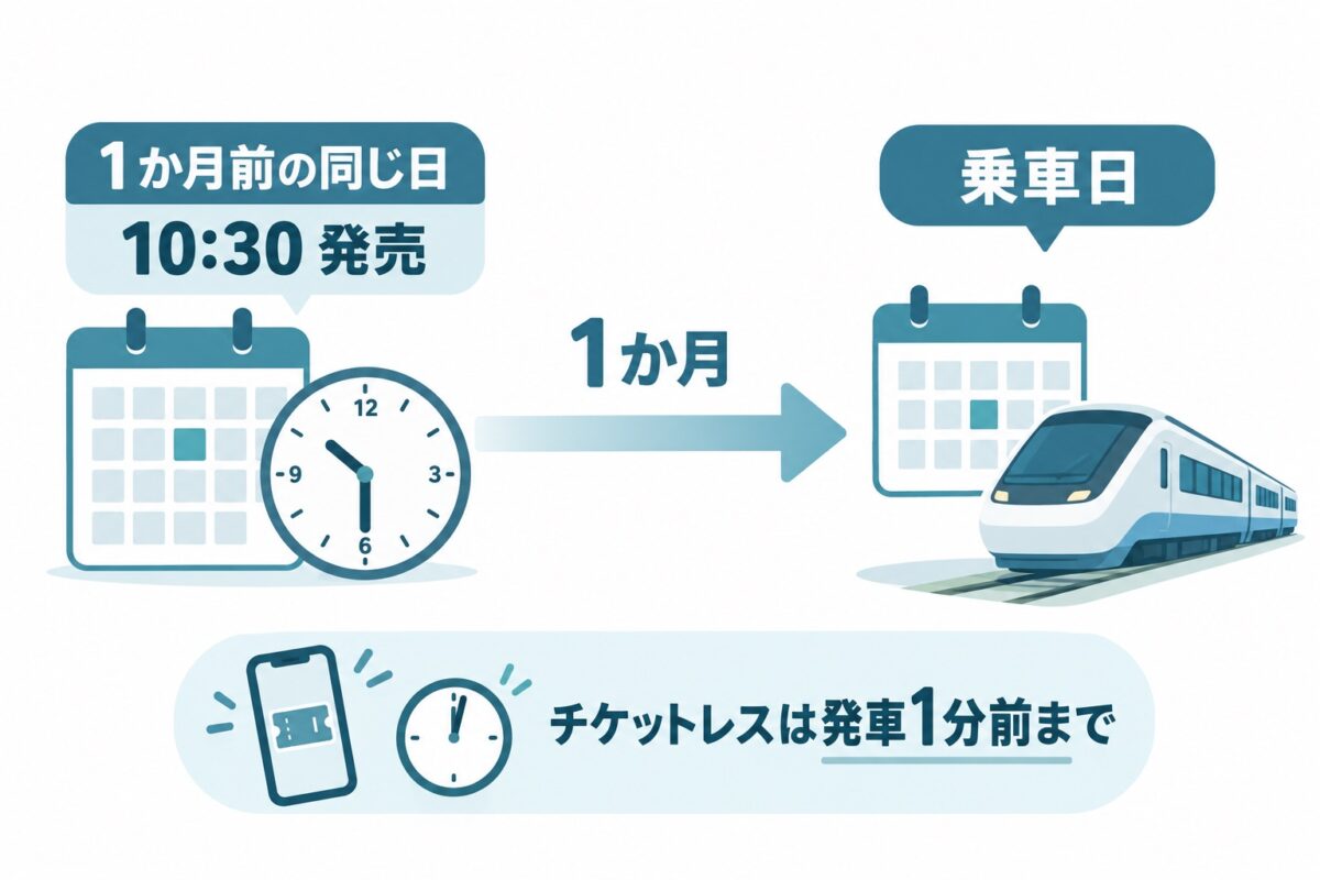 乗車日の1か月前の同じ日10時30分から発売