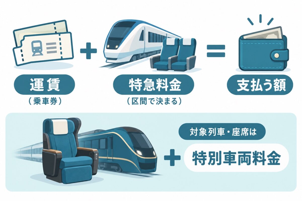 運賃と特急料金の合計、対象列車・座席の特別車両料金