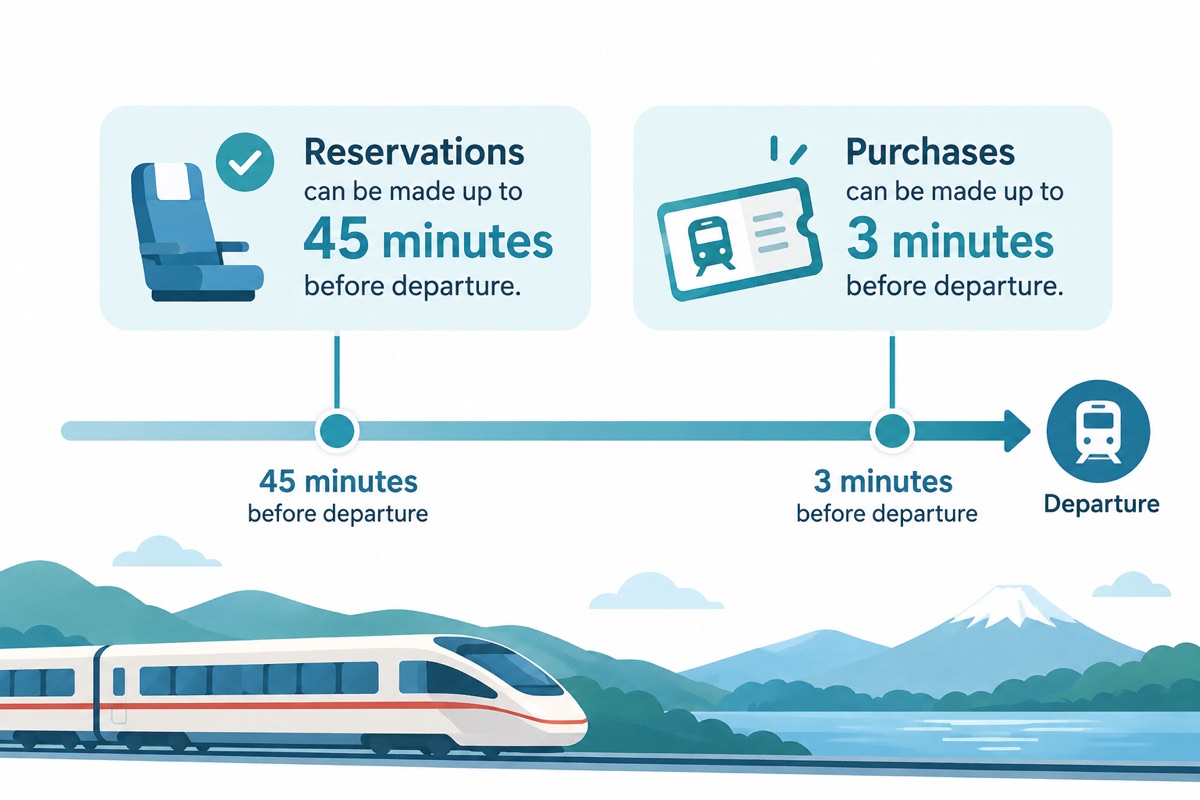 Reserve up to 45 minutes before departure, purchase up to 3 minutes before departure