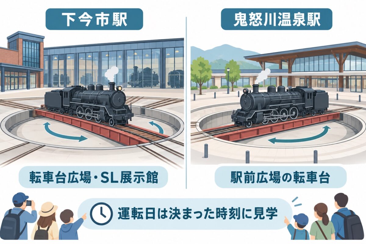 下今市駅と鬼怒川温泉駅の転車台