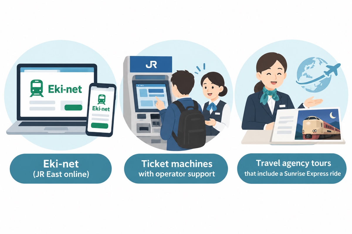 Other ways to book: Eki-net, ticket machines with operator support, and travel agency tours